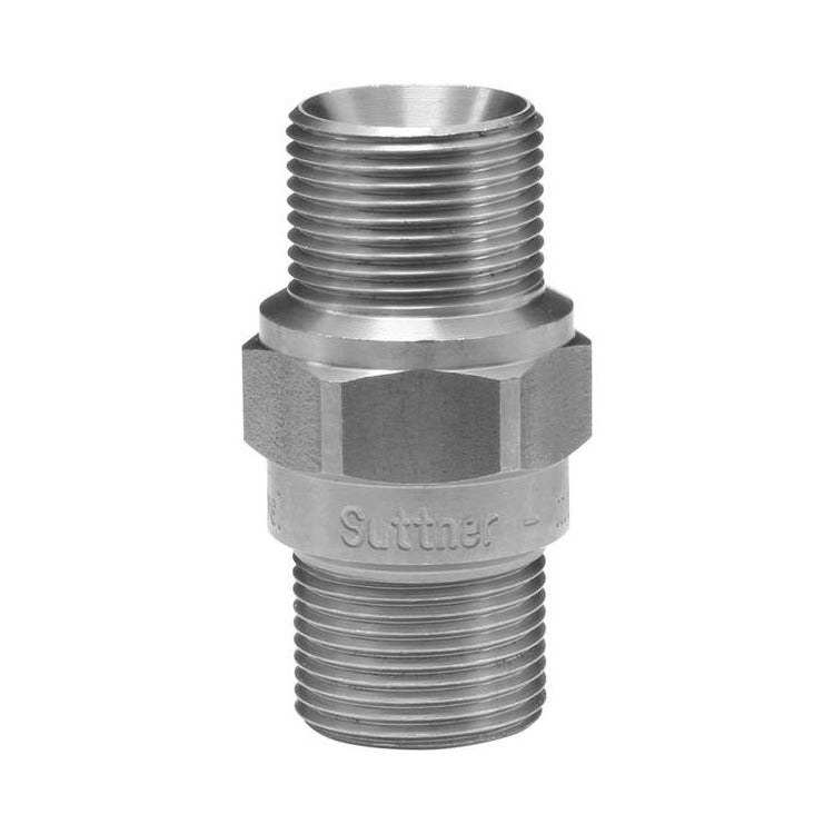 R+M Suttner M22 slangverbinder RVS zonder rubberbescherming, M22x1,5 buitendraad x M22x1,5 buitendraad, SKU 56959