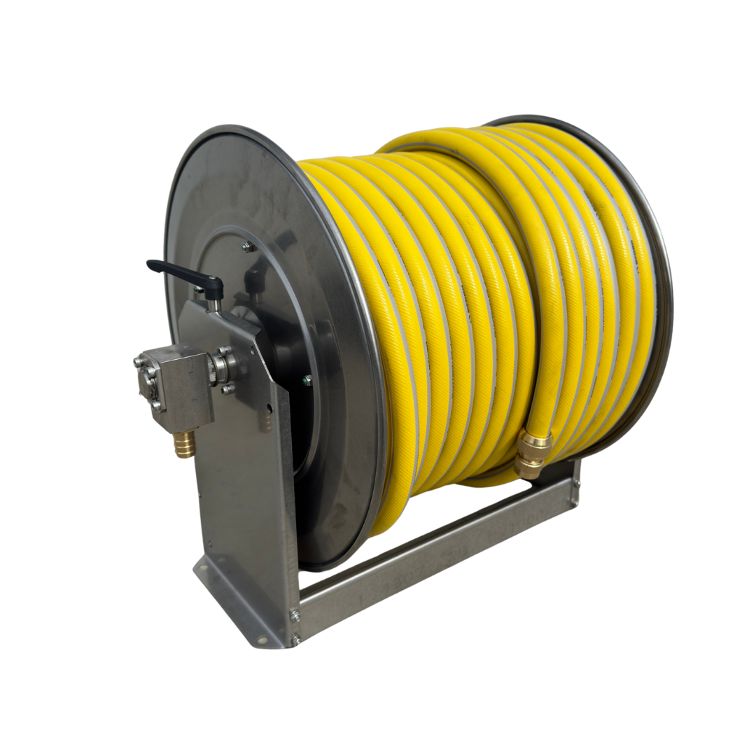 TEHA Stki 40/19 manuele lagedruk haspel  inox met 50m Alfaflex Anti-Torsion 3/4" slang – inox koppeling