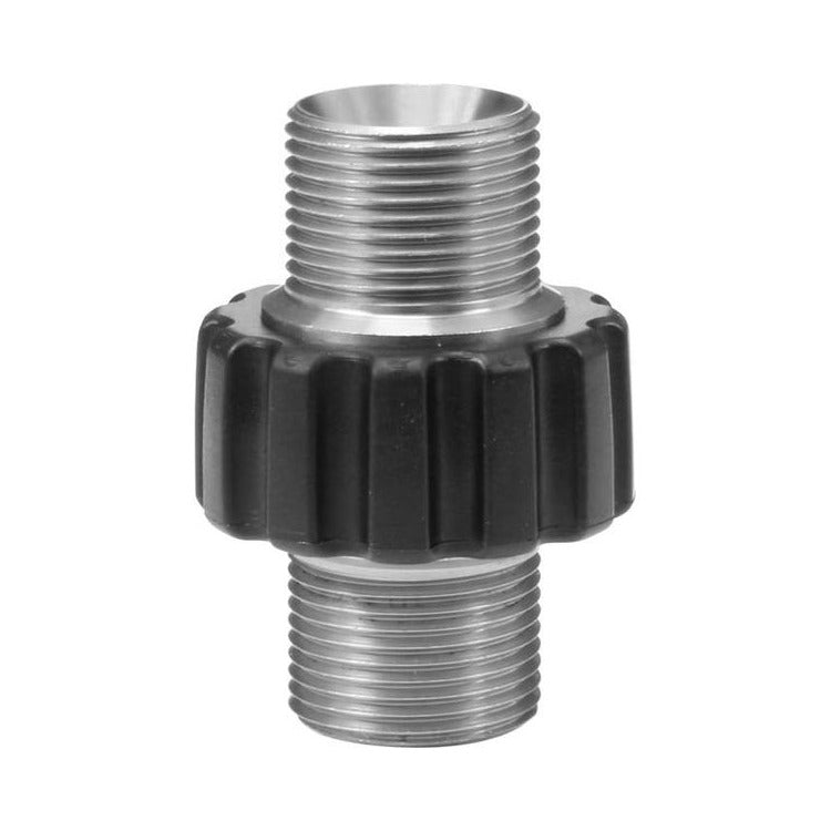 R+M Suttner M22 slangverbinder RVS met rubberbescherming, M22x1,5 buitendraad x M22x1,5 buitendraad, SKU 56949