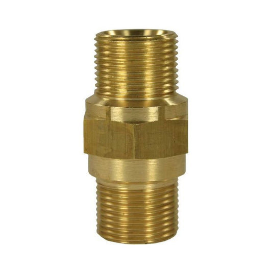 R+M Suttner M22 slangverbinder messing zonder rubberbescherming, M22x1,5 buitendraad x M22x1,5 buitendraad, SKU 56950