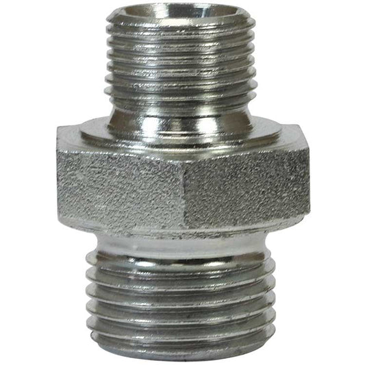 R+M Suttner verzinkt staal reductienippel 1/4" x 3/8" buitendraad 500 bar, dubbele mannelijke hogedrukadapter, artikelnummer 57058