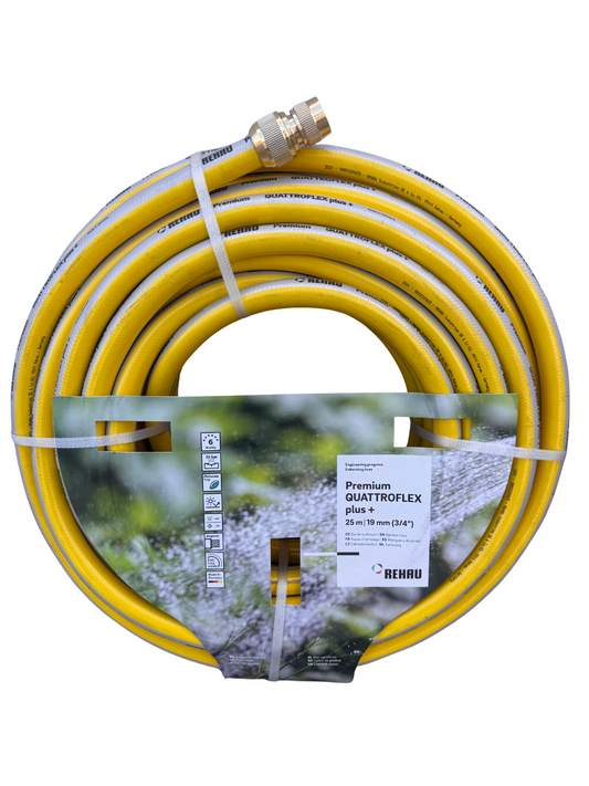 REHAU Quattroflex Plus+ 3/4 (19 mm) – premium lagedrukslang met messing koppelingen