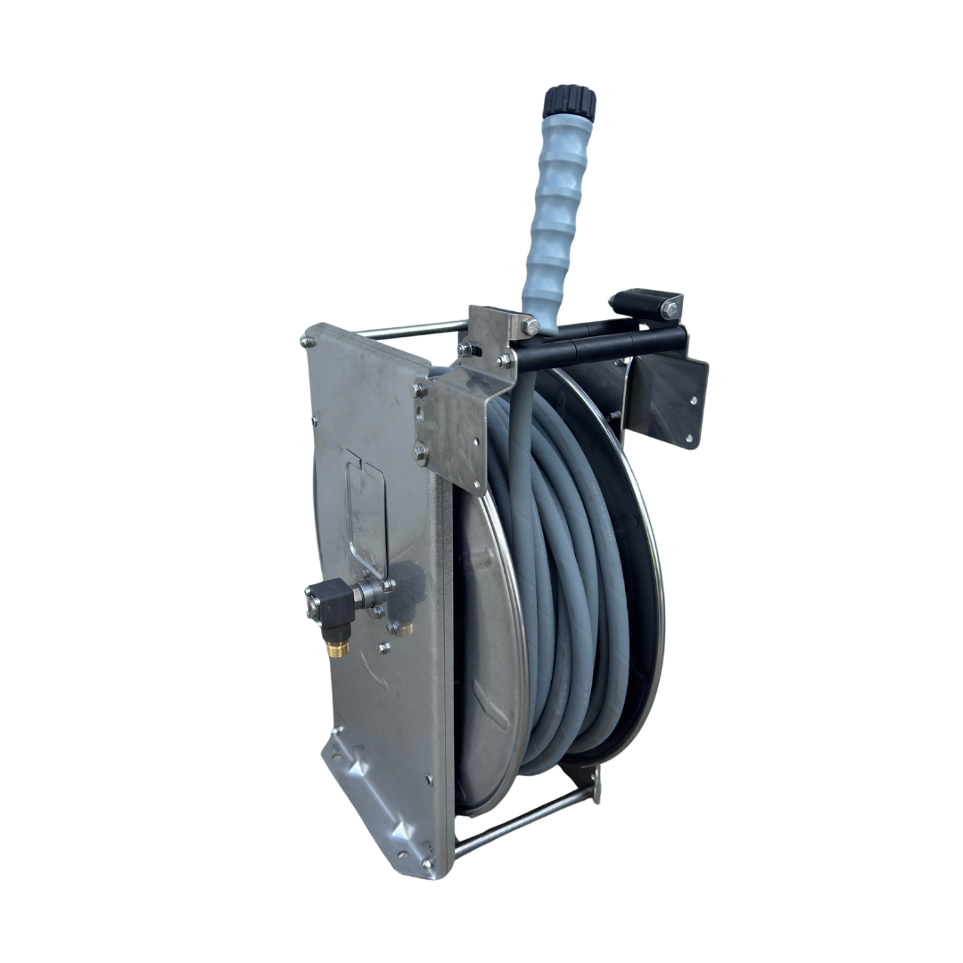 TEHA automatische slanghaspel ST30/10e met M22 koppeling ingang, 28m hogedrukslang en M22 wartel