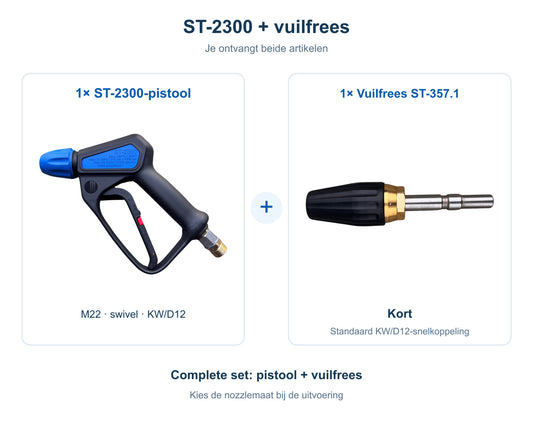 Complete bundel: 1 R+M Suttner ST-2300-pistool met M22, swivel en KW/D12 plus 1 vuilfrees st-357.1 (Kort), beide artikelen inbegrepen.